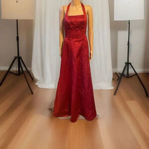Michaelangelo Formal Evening Gown Prom Wedding Party Maxi Dress Cherry Red Lady2